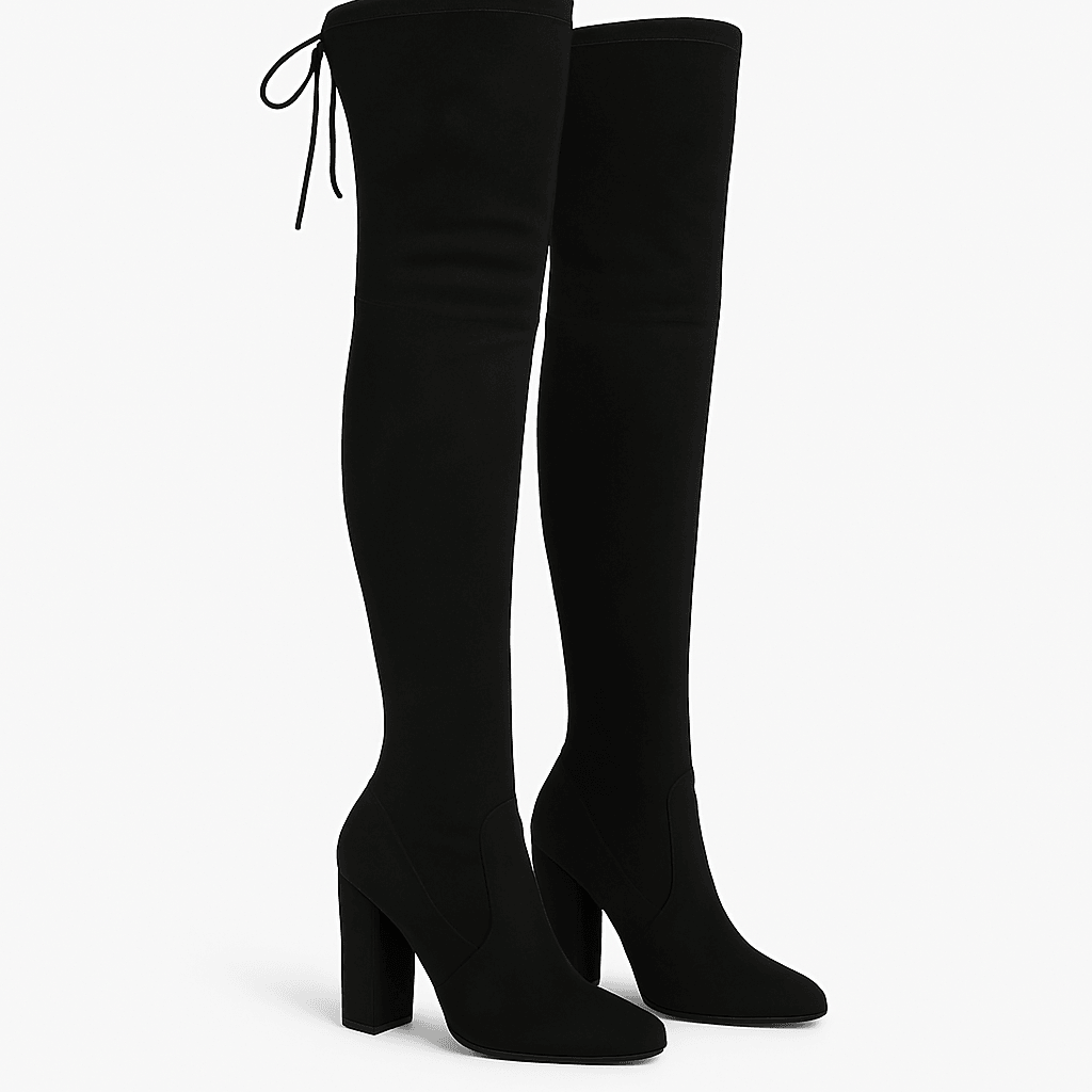 Botas Over The Knee para Mujer Negras – Tacón Grueso de 7 cm y Diseño Elegante en Gamuza - Tienda Serrano